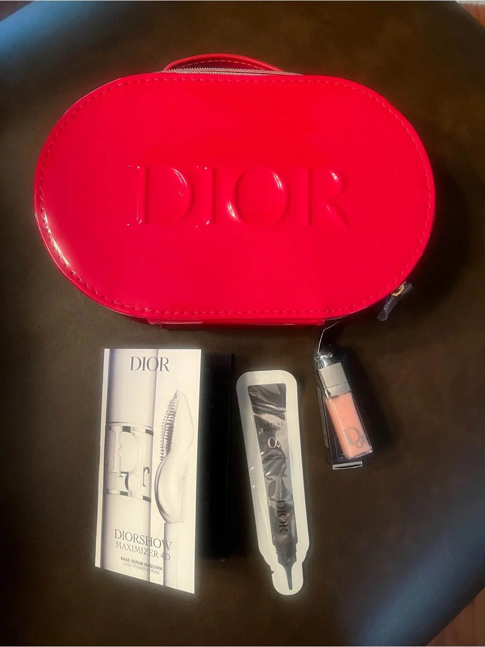 Dior Red Patent Mini Cosmetic Case with Embossed Logo